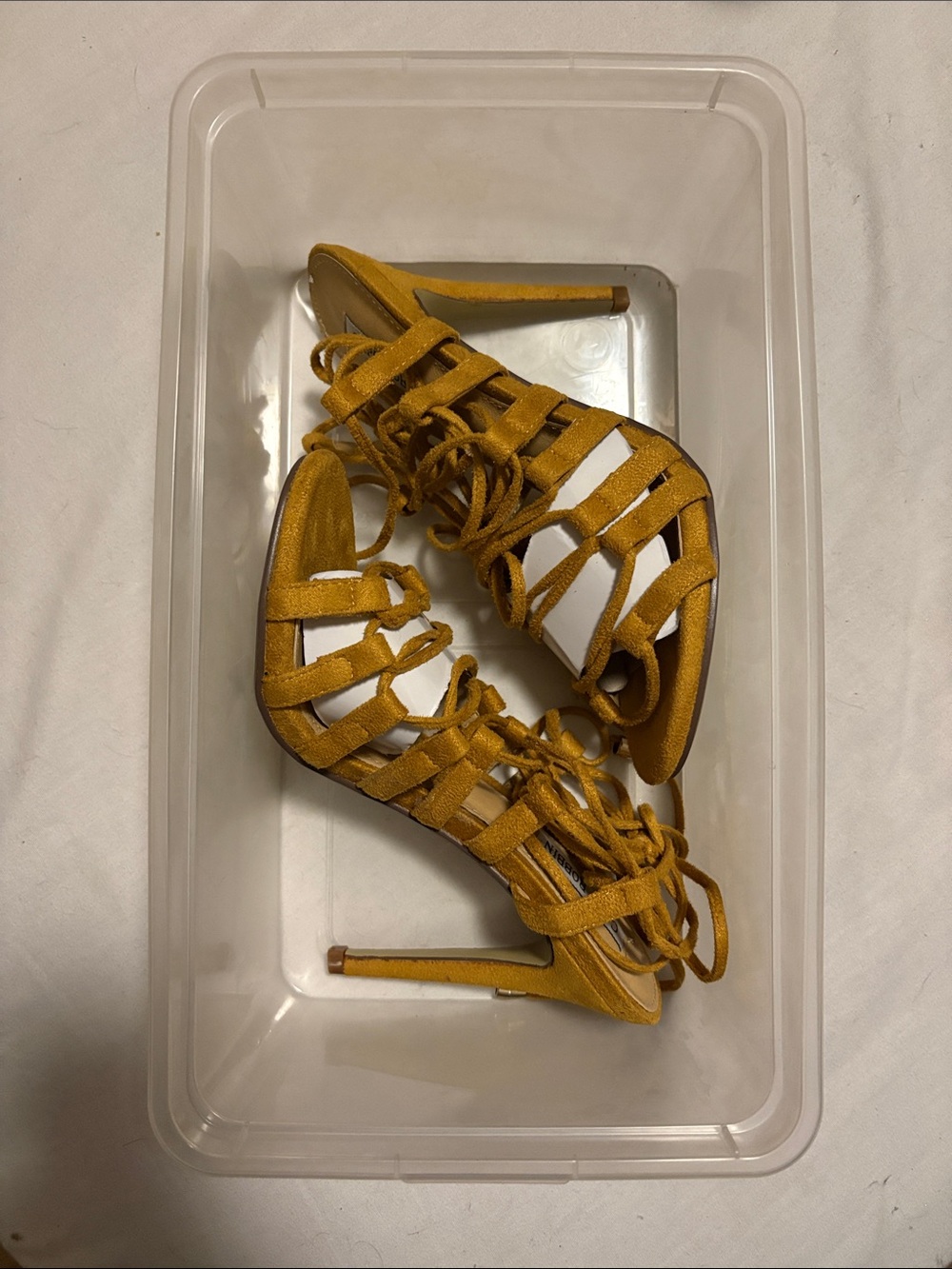 Cape Robbin Women's Gold Faux Suede Lace Up Strappy Open Toe Stiletto Heel